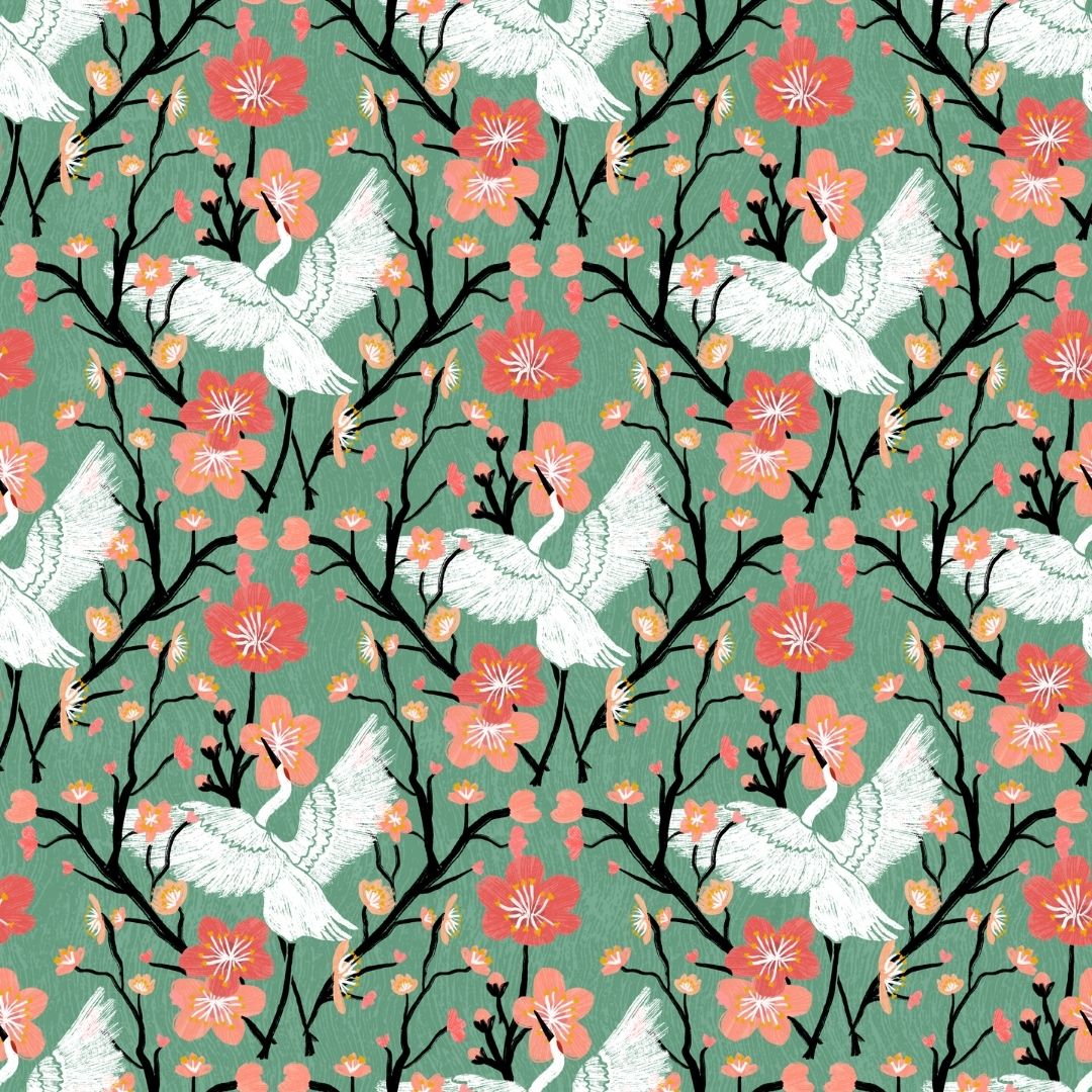 Cranes Blossoms Jade