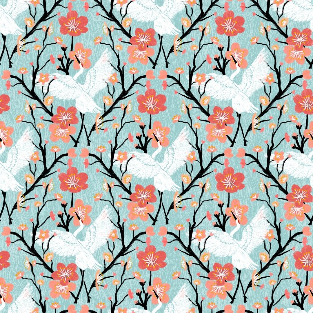 Cranes Blossoms Sky