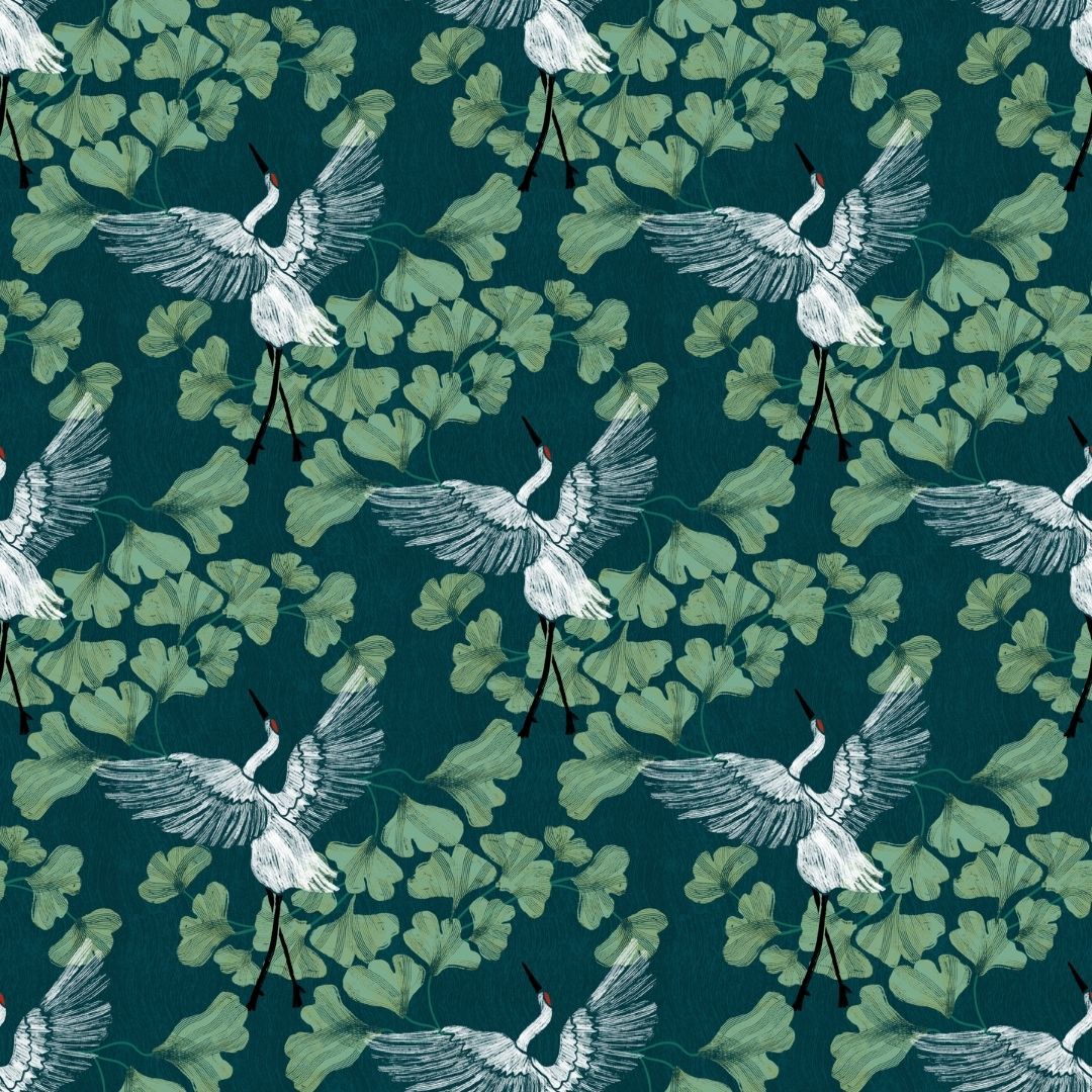Cranes Ginkgo Teal