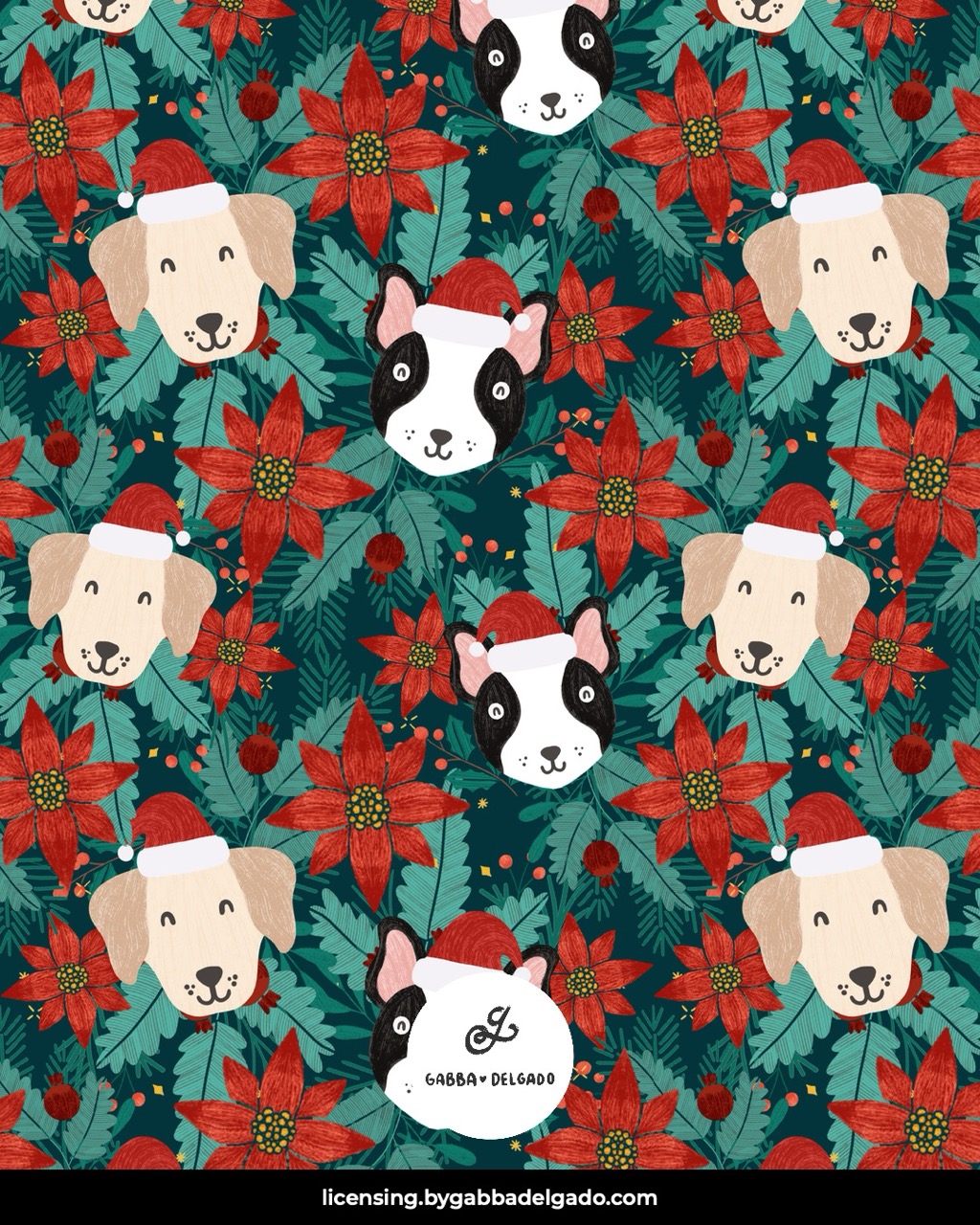 Poinsettia Pups Teal